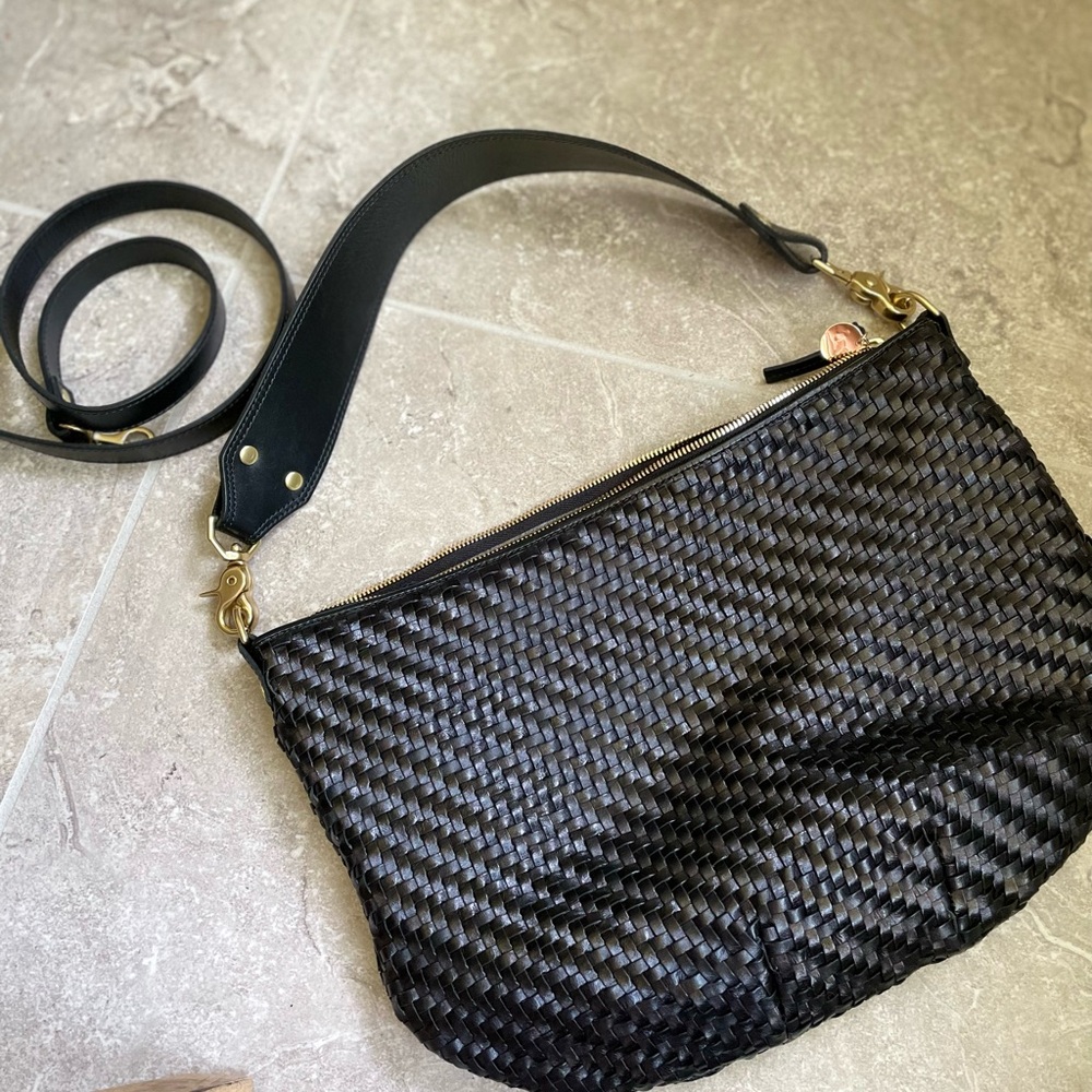 Clare V Moyen Messenger in Black Woven Zig Zag- Like New!